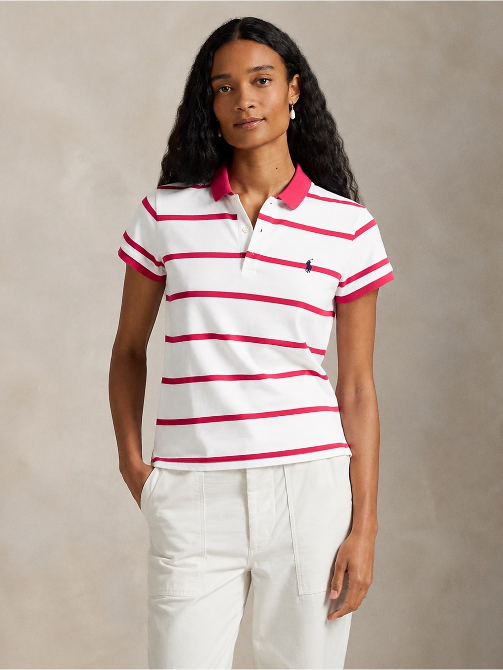 Ralph Lauren Sport Striped Polo Shirt – Women’s Size Large Pink white 676